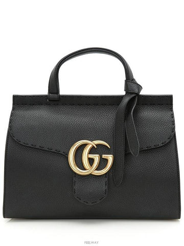 421890 GG Marmont Top Handle Flap Bag Black Gold - GUCCI - BALAAN 1