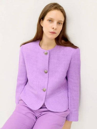 Round Neck Tweed Jacket Purple - DAMAGE MNEMONIC - BALAAN 1