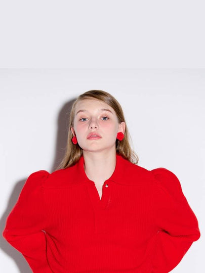 Women's Collar Neck Puff Knit Top Red - OPENING SUNSHINE - BALAAN 2