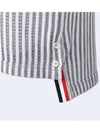 Striped Short Sleeve Polo Shirt Grey - THOM BROWNE - BALAAN 4