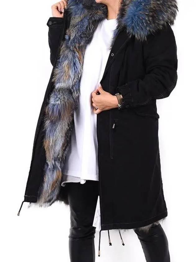 Women's Fox Fur Long Field Suit Black W2834L - AS65 - BALAAN 3