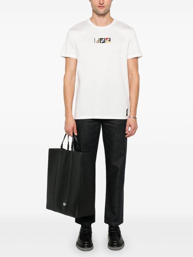 Embroidered Logo Short Sleeve T-Shirt White - FENDI - BALAAN 3