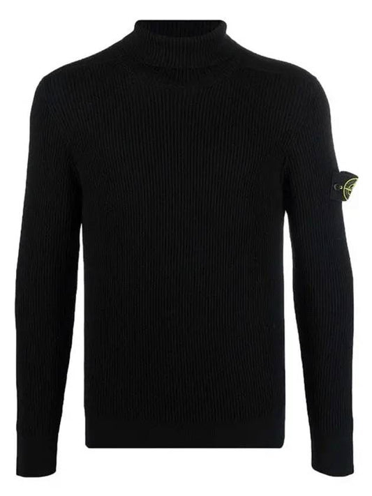 Wappen Patch Full Rib Pure Wool Knit Turtleneck Black - STONE ISLAND - BALAAN 2