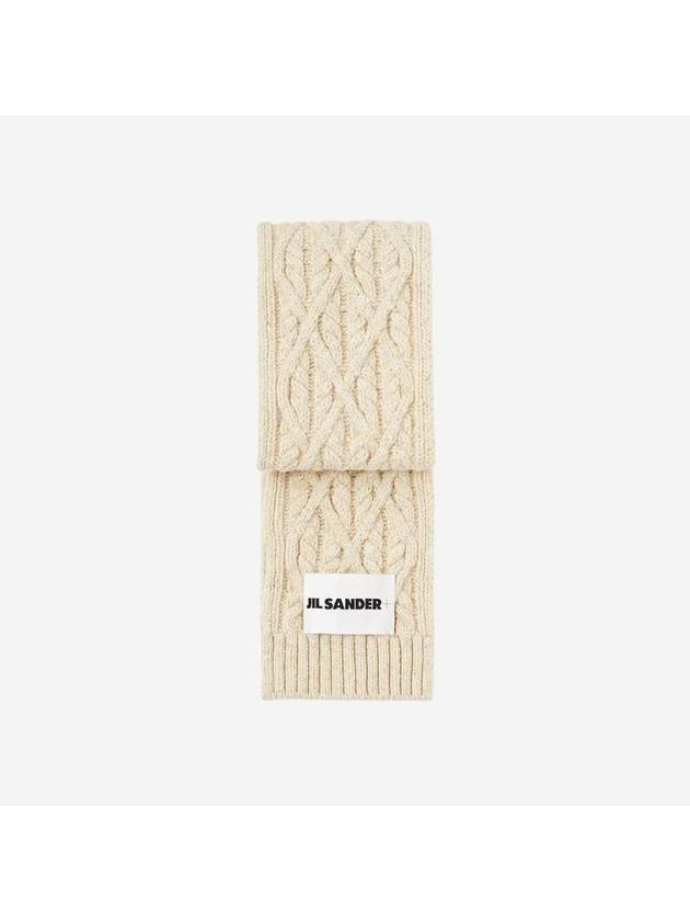 Logo Patch Cable Knit Merino Wool Scarf Milk - JIL SANDER - BALAAN 1