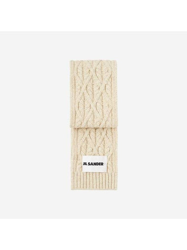 Logo Patch Cable Knit Merino Wool Scarf Milk - JIL SANDER - BALAAN 1