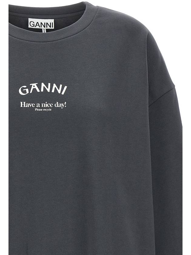 Logo Print Oversized Sweatshirt Grey - GANNI - BALAAN 5