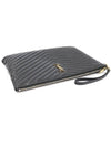 440222 Black Matelasse Monogram Document Holder Strap Clutch - SAINT LAURENT - BALAAN 4