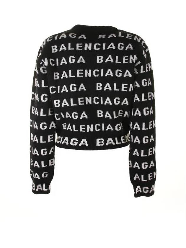 Intarsia All-Over Logo Crew Neck Knit Top Black - BALENCIAGA - BALAAN 3