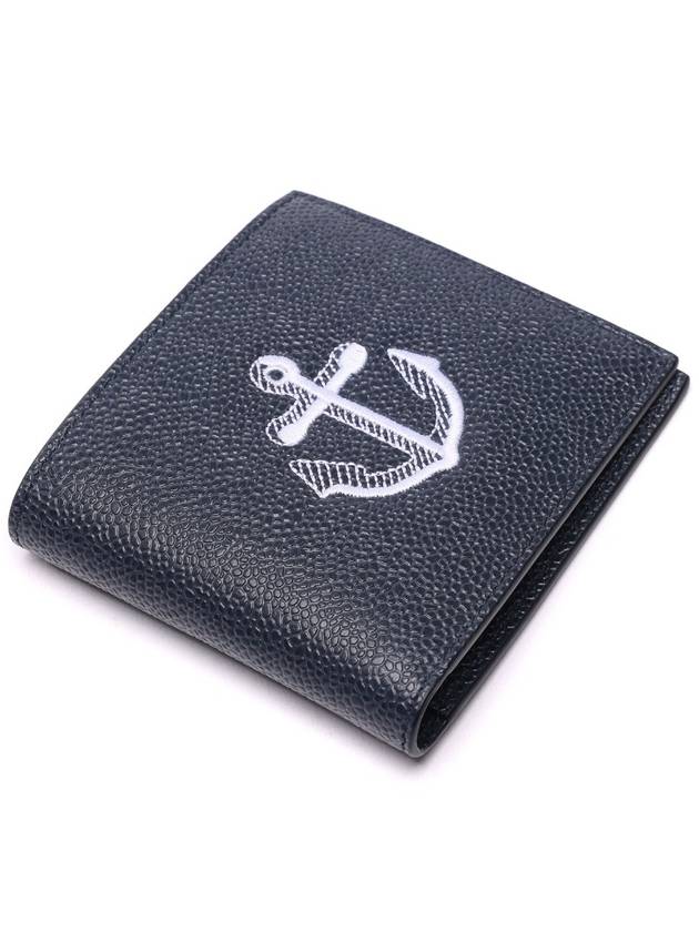 Anchor Print Leather Half Wallet Navy - THOM BROWNE - BALAAN 6