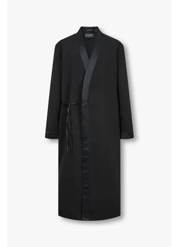 Men s Satin Trim Overwrap Coat Black - EMPORIO ARMANI - BALAAN 1