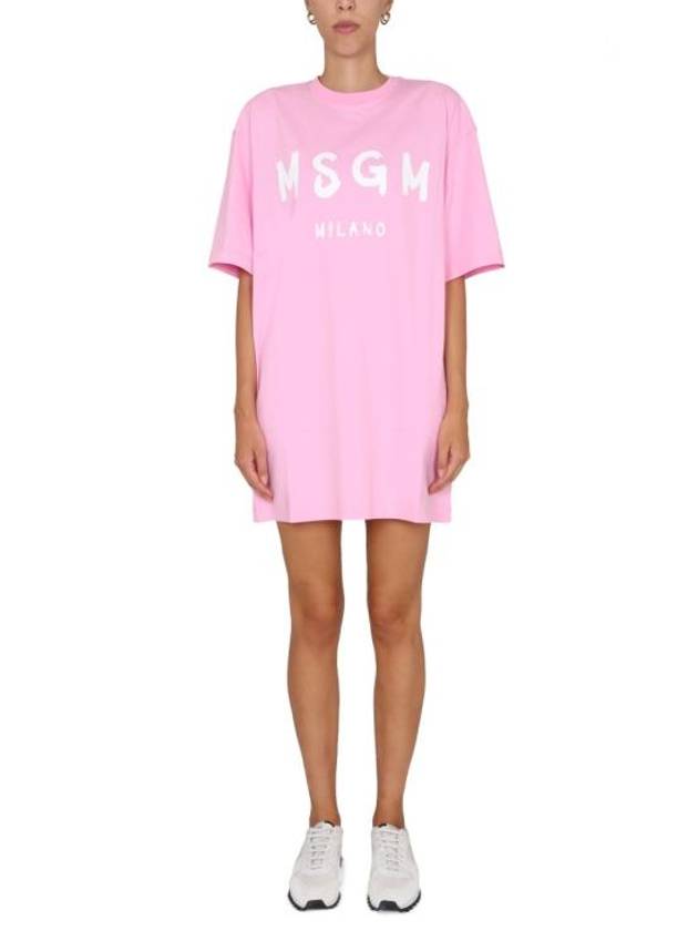 Milano Brushed Logo Short Sleeve Short Dress Pink - MSGM - BALAAN 2