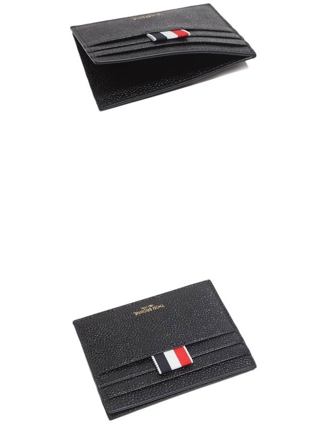 Pebble Grain Leather Stripe Note Compartment Card Wallet Black - THOM BROWNE - BALAAN 5