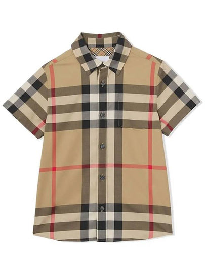 Check Junior Short Sleeve Shirt Brown - BURBERRY - BALAAN 2