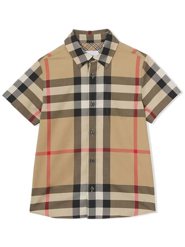 Check Junior Short Sleeve Shirt Brown - BURBERRY - BALAAN 3