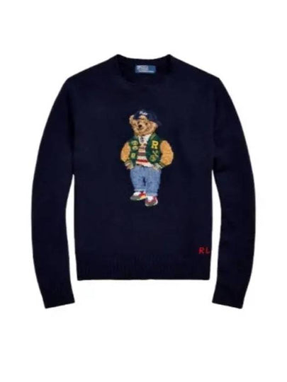 Polo Bear Intarsia Wool Cashmere Sweatshirt Navy - POLO RALPH LAUREN - BALAAN 2