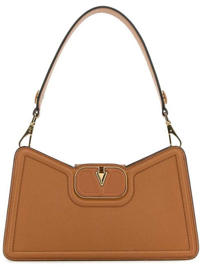 V logo grainy leather shoulder bag brown - VALENTINO - BALAAN 2