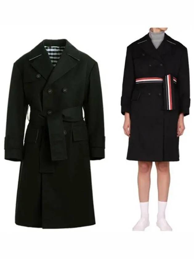 Oversized Belted Trench Coat Black - THOM BROWNE - BALAAN 2