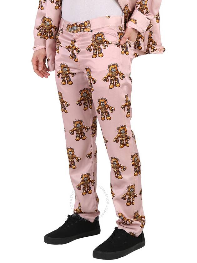 Men s Straight Pants Moschino Pink Allover Robot Bear Print Brand Size 46 Waist 30 - MOSCHINO - BALAAN 4