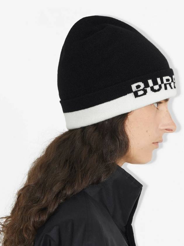 Cashmere Logo Beanie Black - BURBERRY - BALAAN 5