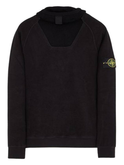 Gauzed Regular Fit Cotton Nylon Fleece Hoodie Black - STONE ISLAND - BALAAN 2