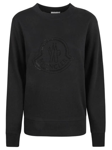 Crystal Logo Cotton Sweatshirt Black - MONCLER - BALAAN 1