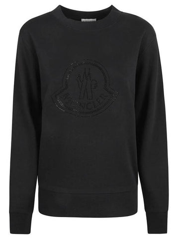 Crystal Logo Cotton Sweatshirt Black - MONCLER - BALAAN 1