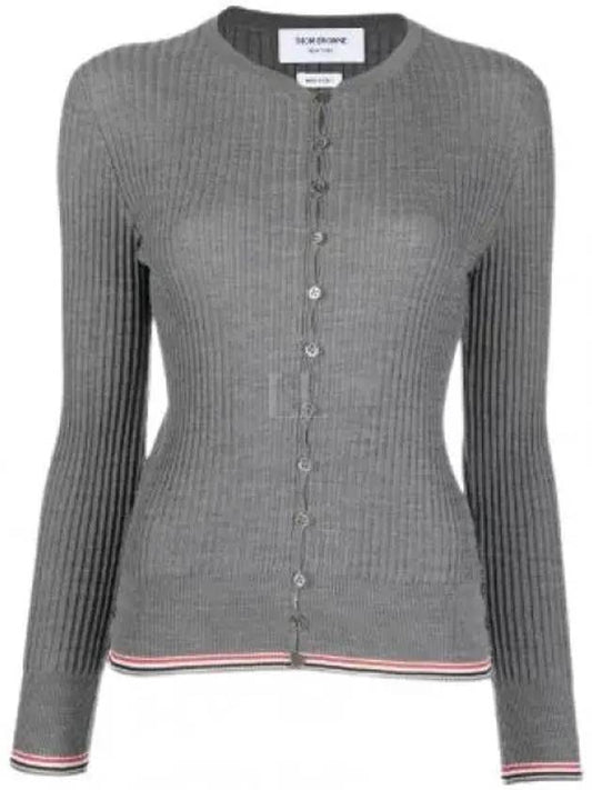 Women's Baby Cable Wool Crepe Crew Neck Cardigan Medium Grey - THOM BROWNE - BALAAN 2