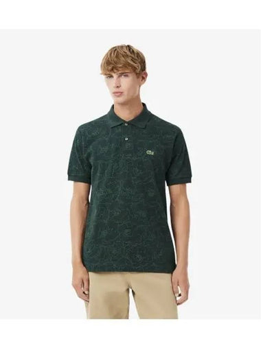 Men s Flower Jacquard Short Sleeve Polo Deep Green - LACOSTE - BALAAN 1