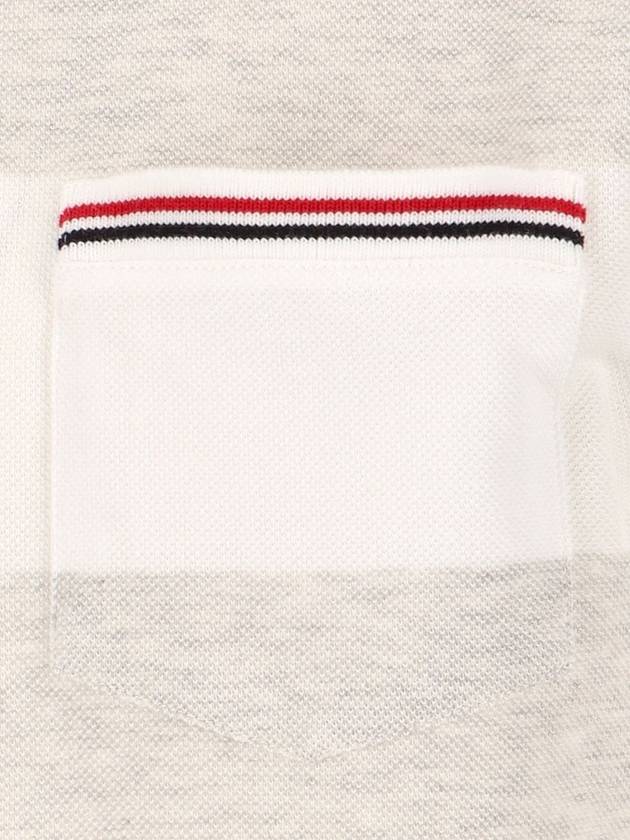 Men's Rugby Striped Pick Pocket Short Sleeve T-Shirt Pale Grey White - THOM BROWNE - BALAAN 5