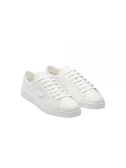 Triangle Logo Leather Re-Nylon Low Top Sneakers White - PRADA - BALAAN 2