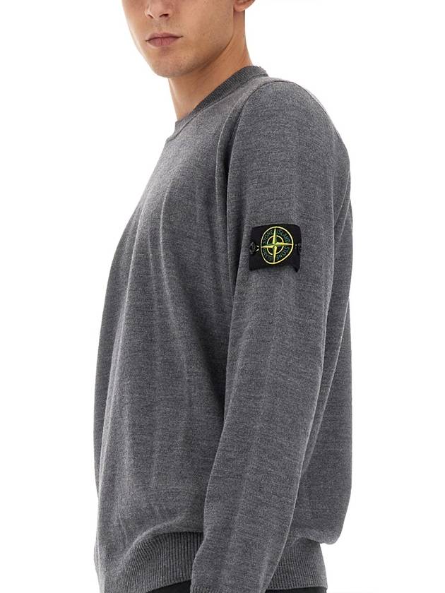 Logo Patch Crewneck Virgin Wool Knit Top Grey - STONE ISLAND - BALAAN 9