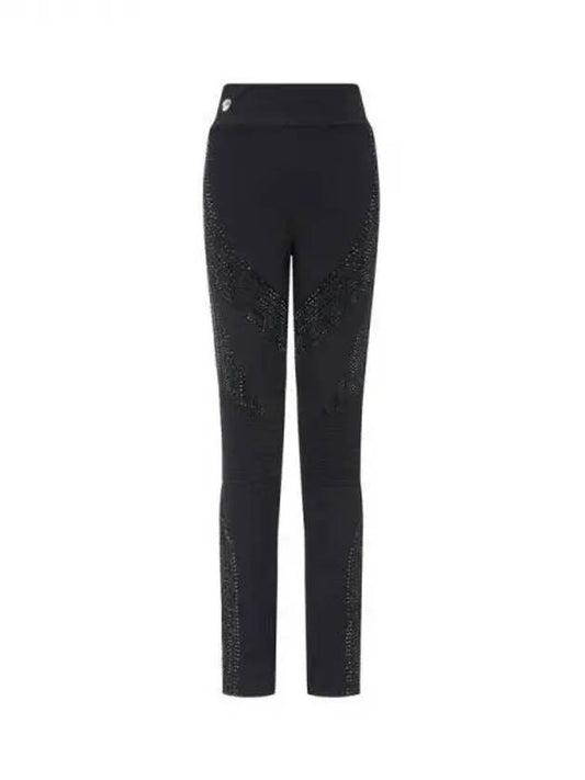 Women's High Waist Crystal Stone Leggings Black 270905 - PHILIPP PLEIN - BALAAN 1