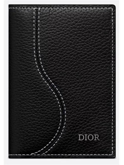 Saddle Grain Calfskin Leather Card Wallet Black - DIOR - BALAAN 2