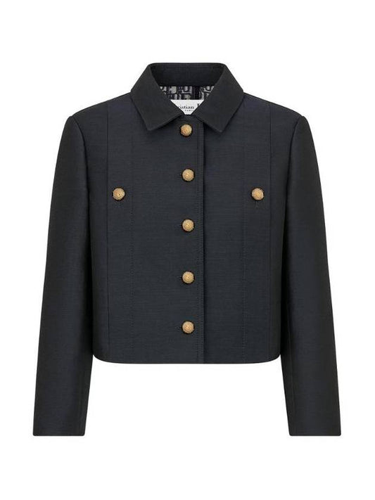 Wool Silk Cropped Jacket Navy - DIOR - BALAAN 1