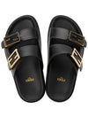 Women's FF Leather Fill Flat Sandals Slippers Black - FENDI - BALAAN 3