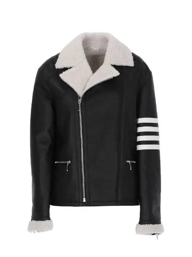 Shearling Perfecto Moto Leather Jacket - THOM BROWNE - BALAAN.