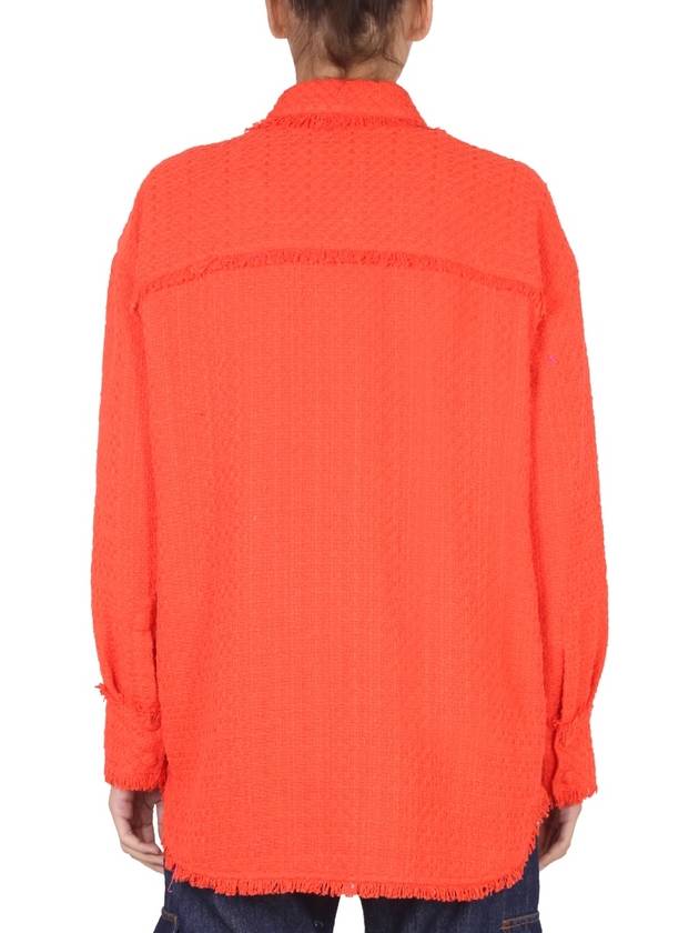 Women's Fringe Tweed Long Sleeve Shirt Orange - MSGM - BALAAN 4