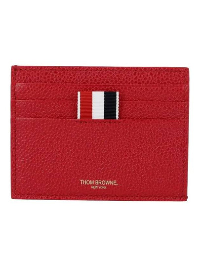 Pebble Grain Leather Stripe Note Compartment Card Wallet Red - THOM BROWNE - BALAAN 2