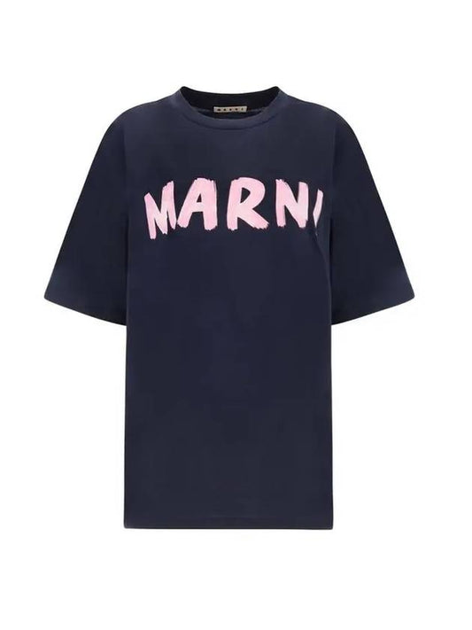 logo lettering boxy fit short sleeve t-shirt pink navy - MARNI - BALAAN 1