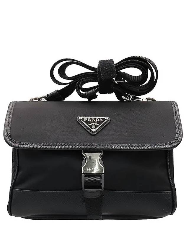 2ZH108 Black Re Nylon and Saffiano Leather Cell Phone Case Cross Bag - PRADA - BALAAN 2