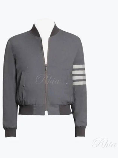 Diagonal Striped Knit Rib Blouson Bomber Jacket Grey - THOM BROWNE - BALAAN 2