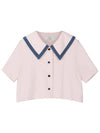 Helena Summer Sailor Color Scheme Collar Point Crop Short Sleeve Blouse Ballet Pink HELENA16BP - RAMUSTUDIO - BALAAN 3