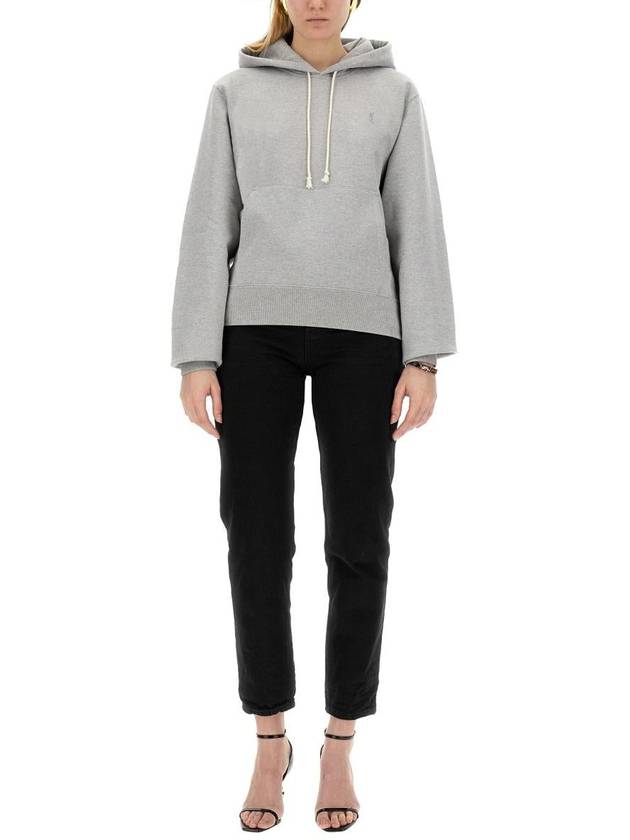 Cassandre Organic Cotton Hoodie Grey - SAINT LAURENT - BALAAN 3