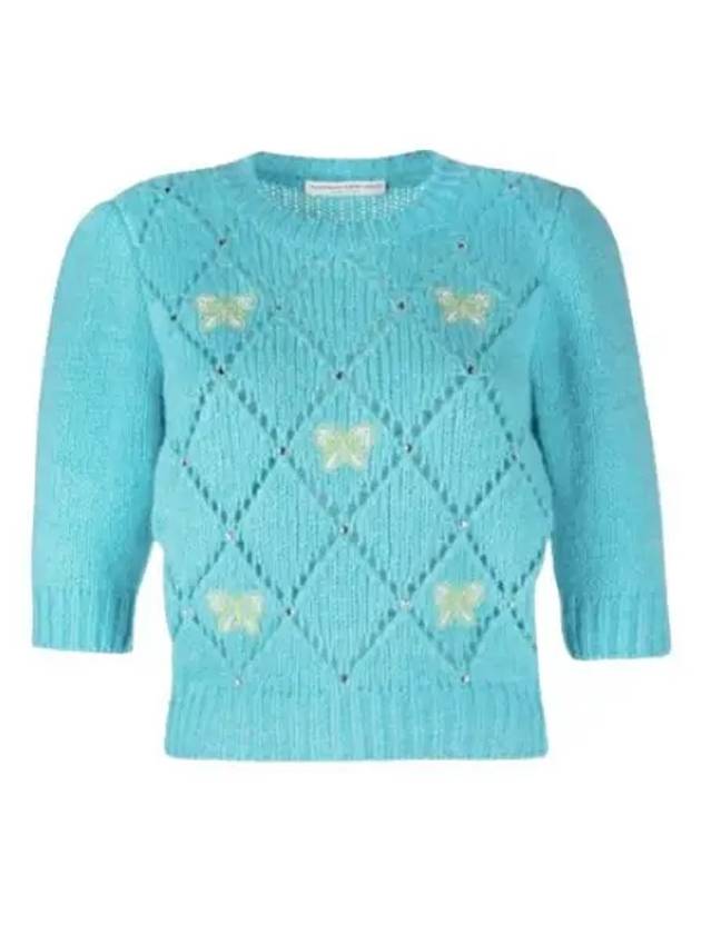 Women's Butterfly Embroidered Knit Top Blue - ALESSANDRA RICH - BALAAN 2