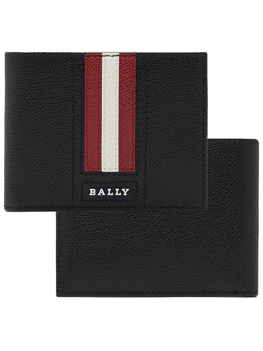 Teisel Logo Stripe Leather Half Wallet Black - BALLY - BALAAN 2