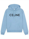 Logo Loose Cotton Fleece Hoodie Washed Blue - CELINE - BALAAN 2