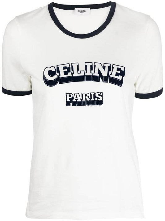 Paris 70s Logo Cotton Jersey Short Sleeve T shirt White - CELINE - BALAAN 1