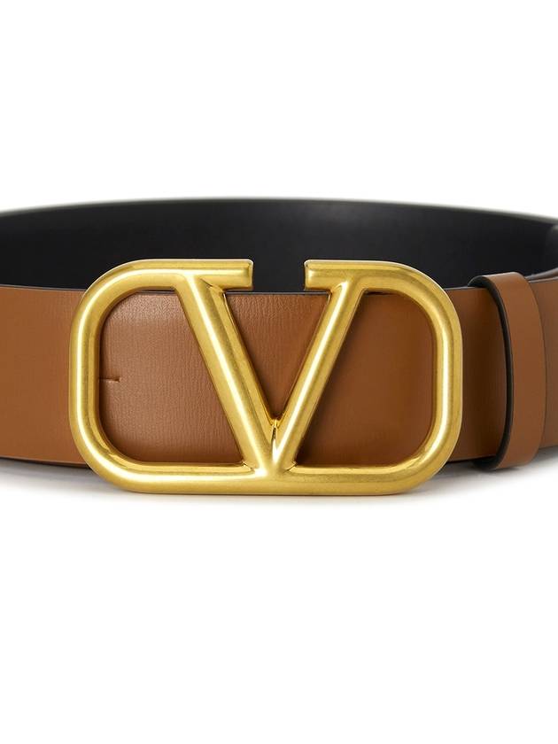 Signature V Logo Leather Belt Brown - VALENTINO - BALAAN.