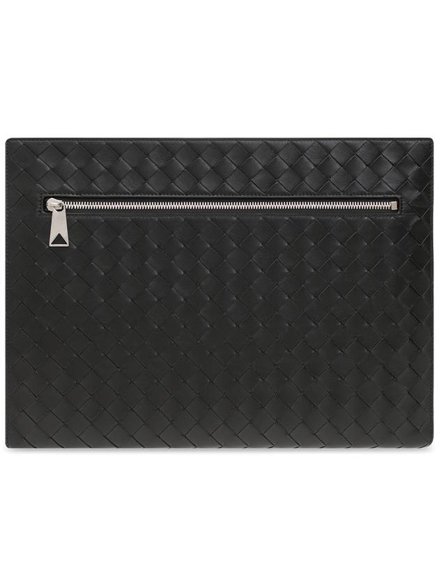 Intrecciato Zipper Leather Clutch Bag Black - BOTTEGA VENETA - BALAAN 4