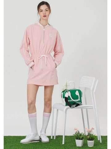 Windbreaker nylon half zip up long sleeve dress PINK - MONBIRDIE GOLF - BALAAN 1